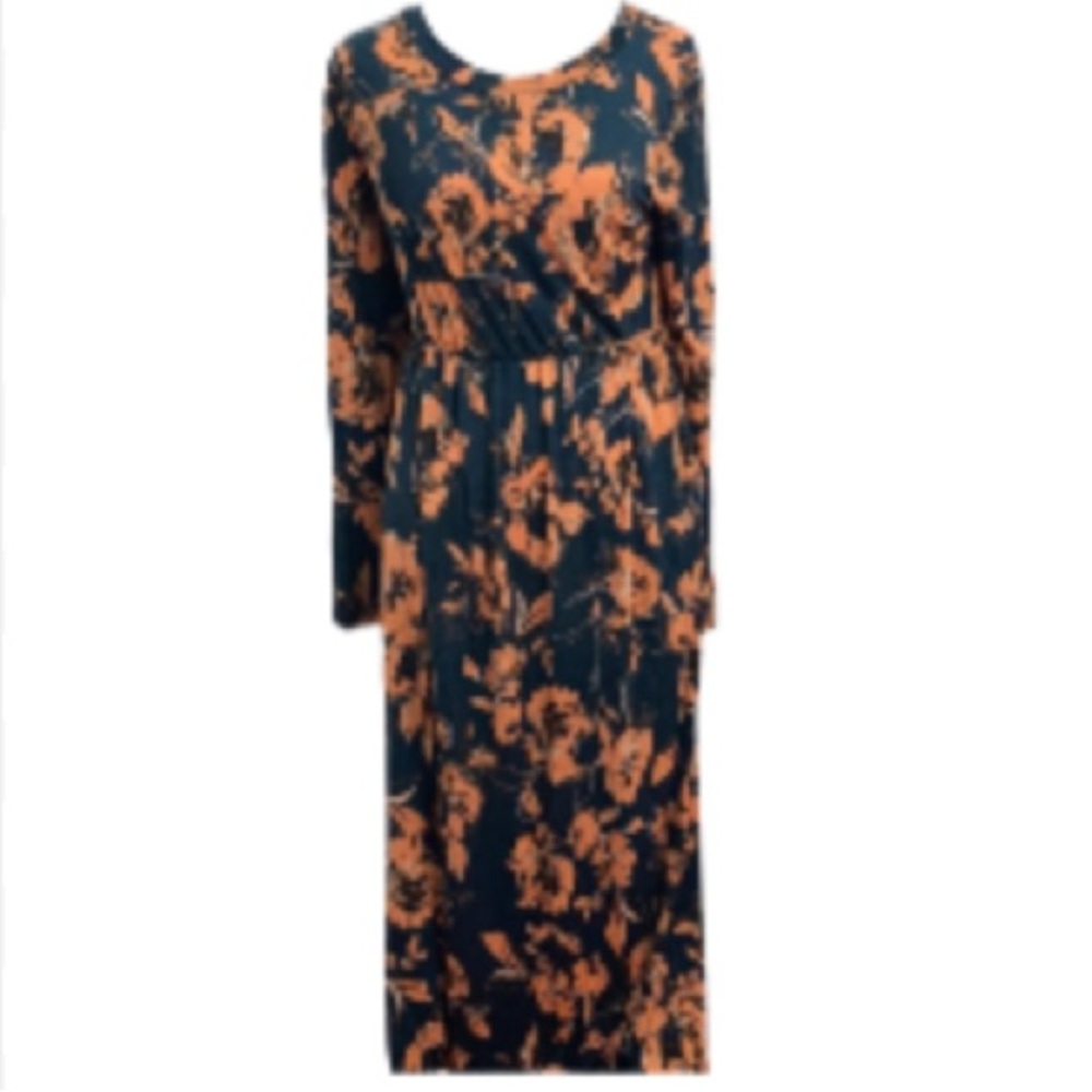 NWOT Glitzy Girlz Navy & Orange Floral Maxi Dress Size Small